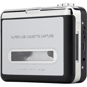 Reshow Lettore Cassette Audio - Registratore di Cassetta Portatile che Converte l'audio su Nastro in formato MP3 via USB- Compatibile con Windows e Mac (Argento)