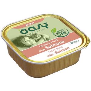 Oasy Cibo Umido per Gatti Adulto - Delizioso Patè al Salmone 100g - Senza Cereali e Altamente Digeribile
