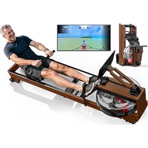 FYSIQ Vogatore in legno con resistenza all'acqua, portata massima di 180 kg, computer per allenamento a LED Bluetooth 5.1, pieghevole, per la casa, compatibile con app fitness e analisi dei dati in tempo