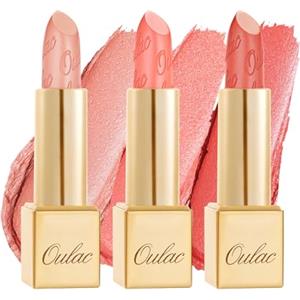 Oulac Set di 3 rossetti effetto metallizzato con finish nude opaco, formula altamente pigmentata e idratante, liscia e senza grumi, vegan, colore corallo