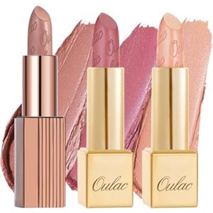 Oulac - Set di 2 rossetti effetto metallizzato nude finitura opaca, formula altamente pigmentata e idratante, liscia e senza grumi, vegani