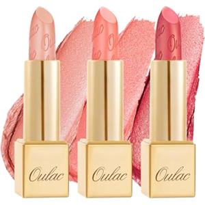 Oulac Corallo - Set di 3 rossetti metallizzati lucidi, finitura metallizzata opaca, formula altamente pigmentata e idratante, liscia e senza grani, vegana