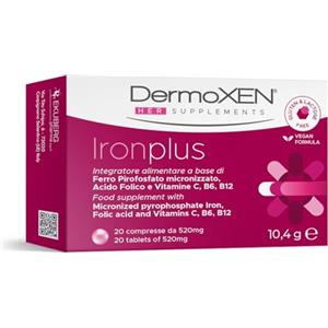 DERMOXEN Integratore Ferro per Donne in Gravidanza e Allattamento. Con Acido Folico, Vitamina C, B6 e B12. Contro Stanchezza e Affaticamento da Carenza di Ferro. 20 Compresse Senza Glutine e Lattosio