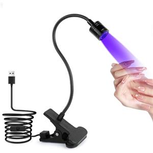 AiQInu Lampada UV LED Unghie, 3W Lampada Unghie Regolabile, Lampada UV Portatile per Gel con Clip, con USB (Nero)