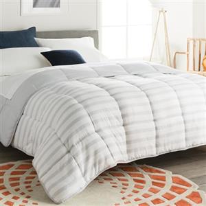 Linenspa Trapunta in Microfibra - Piumino 4 Stagioni - ultra morbido - Piumone Matrimoniale (220 x 240 cm) - Grigio/Bianco A Righe
