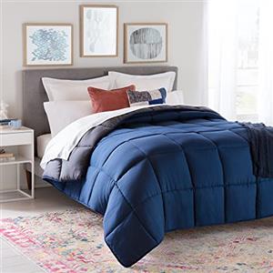 Linenspa Trapunta in Microfibra - Piumino 4 Stagioni - ultra morbido - Piumone Matrimoniale (220 x 240 cm) - Blu Navy/Grafite