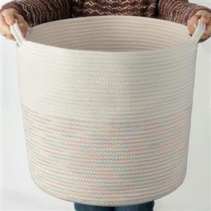 COSYLAND Cesto portabiancheria in cotone naturale - Pieghevole con manici portabiancheria sporca - Cesta portabiancheria per bagno, camera da letto e cameretta - 38x38x35cm (Multicolore)