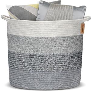 COSYLAND Cesto portabiancheria in cotone naturale - Pieghevole con manici portabiancheria sporca - Cesta portabiancheria per bagno, camera da letto e cameretta - 40x40x25.5cm (Grigio-Bianco)