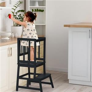 COSYLAND Torre Montessoriana Bambini - Torretta Montessoriana 2 in 1 Multifunzione, Sicura e Antiscivolo, Trasformabile in Scaletta per Cucina e Bagno, da 18 Mesi(Nero)