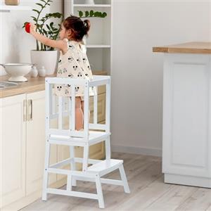 COSYLAND Torre Montessoriana Bambini - Torretta Montessoriana 2 in 1 Multifunzione, Sicura e Antiscivolo, Trasformabile in Scaletta per Cucina e Bagno, da 18 Mesi(Bianco)