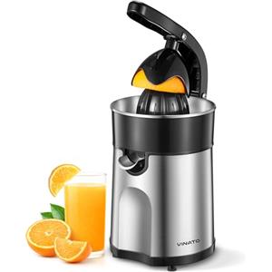 Vinato Spremiagrumi Elettrico, Spremiagrumi Elettrico, 2 coni Rimovibili, Sistema Antigoccia, Lavabile in Lavastoviglie, 85 W, Spremiagrumi a Leva per Arance e Limoni