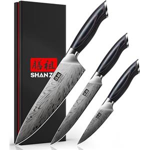 SHAN ZU Set di 3 Coltelli in Acciaio a Polvere Coltelli da Cucina Professionali ad Alto Tenore di Carbonio Set di Coltelli da Chef Include Coltello da Chef Coltello da Multiuso Coltello per Sbucciare