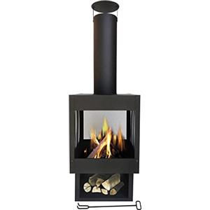 MaxxGarden Stufa Camino da Giardino Apollo - Stufa da Esterno con Attizzatoio, Caminetto Decorativo a Legna - Colore Nero, Altezza 113 cm, Ø 45 cm + Copertura Gratuita