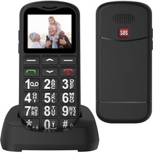 USHINING GSM Telefono Cellulare per Anziani, Facile da Usare Cellulare per Anziani con Tasti Grandi, Volume Alto, Funzione SOS, Doppio SIM, Base di Ricarica, Chiamata Rapida, Torcia, Sveglia, 800mAh Batteria