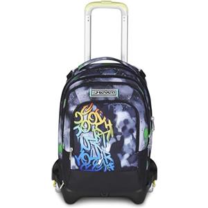 Seven Trolley Scuola Jack 3 Ruote Detach, Nero Verde, Zaino Con Carrello Sganciabile Da 37 litri di Capacità, Tasca Borraccia, Zainetto Staccabile, Scuola Elementare e Media, Bambino