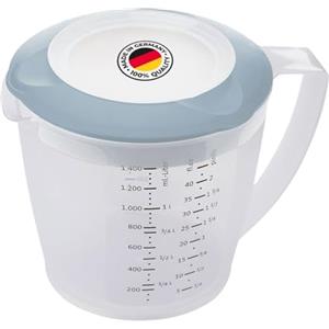 Westmark Caraffa graduata Helena - 1,4 l, con paraspruzzi e coperchio | Per sbattitori, beccuccio con filtro, scale graduate, anello in gomma antiscivolo, senza BPA, trasparente/blu, 3105227B