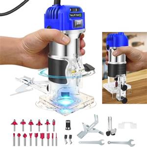 JAOSY Fresatrice Verticale Legno, 800W 4000-33000 RPM 6 Velocità Variabili Legno Rifilatrice Elettrica con 15 pezzi 1/4 Fresatura Cuter, Basi Laminatore di Legno Elettrico