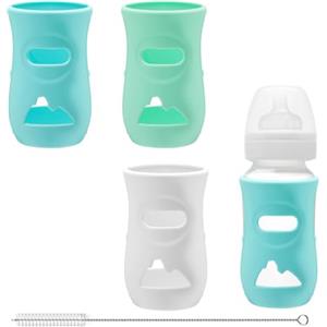 ZMDMAH Confezione da 3 contenitori in silicone per biberon da 240 ml, infrangibili, copertura anti-goccia per biberon, adatti per bottiglie Philips Avent, senza Bpa (bianco/blu/verde)