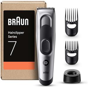 Braun Series 7 TAGLIACAPELLI UOMO, Macchinetta per Capelli, Memoria Safetylock, Lame Ultra Affilate, 2 Pettini, 17 Impostazioni Lunghezza, Ottimo per Viso e BARBA, Idea Regalo, HC7390 Grigio