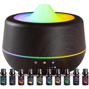 INXDOLHOM Diffusore di oli essenziali, diffusore per aromaterapia a ultrasuoni da 500 ml, umidificatore a nebbia fredda con luci LED a 7 colori, 4 timer, funzione di spegnimento automatico (nero-10)