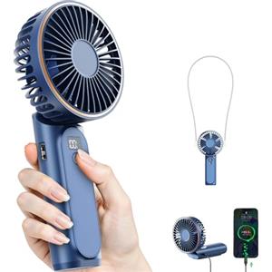 TUNISE Mini Ventilatore Portatile USB Ricaricabile, 4000mAh Batteria, 6 Velocità, Ventilatore da Tavolo Pieghevole 180°, Ultra Silenzioso, Display LCD, Design Piccolo e Tascabile per Casa, Ufficio, Campeggio