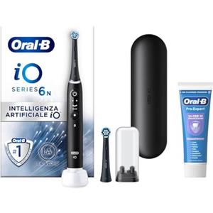 Oral-B Spazzolino Elettrico Ricaricabile iO 6N Nero, 1 Spazzolino Elettrico, 2 Testine Di Ricambio, Custodia Da Viaggio + 1 Dentifricio Oral-B Pro-Expert Sbiancante Delicato, Pulizia Denti