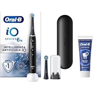 Oral-B Spazzolino Elettrico Ricaricabile iO 6N Nero, 1 Spazzolino Elettrico, 2 Testine Di Ricambio, Custodia Da Viaggio + 1 Dentifricio Oral-B Advanced Rigenera Smalto, Pulizia Denti Efficace