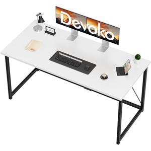Devoko Scrivania per Computer 140 x 50 x 75 cm, Scrivania Piccola, Scrivania PC da Ufficio, Scrivania salvaspazio per Studio, Camera da Letto,Stile Industriale, Struttura in Metallo, Bianco