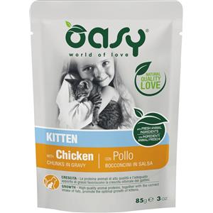 Oasy Kitten Bocconcini in Salsa con Pollo - Cibo Umido Completo per Gattini da 85 gr