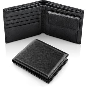 GlasFlength Portafoglio Uomo con Blocco RFID, PU Pelle Slim Portafogli con 1 Tasca Portamonete 6 Slot per Carte Credito 2 Scomparti Banconote Grande Capacità Verticale Wallet (Nero)