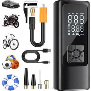 HOVVIDA Compressore ad Aria Portatile, Portable Electric Air Compressor 150 PSI (10,3 Bar) 5V, Inflazione Rapida, Spegnimento Automatico, 5200 mAh, LED, per Auto, Moto, Bicicletta, Palla