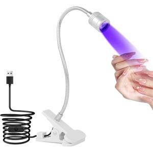 AiQInu Lampada UV LED Unghie, 3W Lampada Unghie Regolabile, Lampada UV Portatile per Gel con Clip, con USB (Argento)
