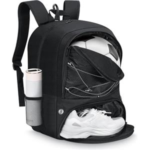 MoKo Soccer Bag Backpack, zaino da basket per uomini e donne con scomparti separati per palloni e scarpe, resistente all'acqua, borsa per attrezzature sportive per vestiti, scarpe, tablet, laptop,Nero