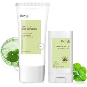 HANGGON Centella Sunscreen, Centella Crema Solare Viso SPF 50 con Stick Solare Viso, Una Crema Solare Idratante, Non Grasso, Forte Protezione UV, per Tutti i Tipi di Pelle