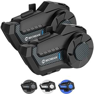 Moman H2Pro Interfono Moto Coppia - Connettività Universale, Auricolare Casco Moto 2 Ciclisti 1000M Sistema di Comunicazione Triple Riduzione del Rumore Hi-Fi Stereo Condivisione Musica FM IP65