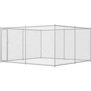 Gecheer Canile,Gabbia,Box Cane,per Esterno,in Acciaio,con Tetto,Gabbia Grande Cani Acciaio,383x383x185 cm,Gabbia per Cani Taglia Grande,Box Cane Esterno,Recinti per Cani,Recinzione per Cani