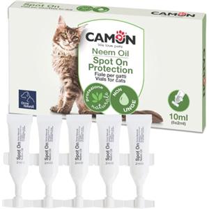 CAMON | Spot-On Protection Gatto, 5 Fiale da 2ml con Olio di Neem e Aminoacidi, Protezione Naturale