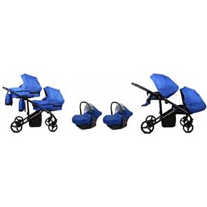 BabyLux® Bambini Passeggino per gemelli Completo Set 3 in 1 - Duo | Sapphire - Navicella, Canna, Seggiolino Auto - Carrozzina Neonati Sistema Combinato - con Borsa fasciatoio, Copertura antipioggia