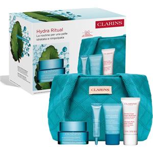 Clarins Cofanetto Blue Bag Hydra Essentiel: Crema Idratante 50ml, Maschera 15ml, Contorno Occhi 7ml e Baume Corps 30ml
