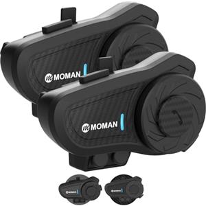 Moman H2Pro Interfono Moto Coppia - Connettività Universale, Auricolare Casco Moto 1000M Sistema di Comunicazione DSP&CVC Riduzione del Rumore Hi-Fi Stereo Condivisione Musica FM Vocale AI IP65