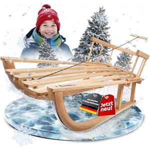 BambiniWelt by Rafael K. Slitta in Legno Con Schienale per Bambini - Slittino da Neve Davoser Con Corda, 90 cm