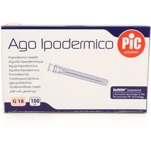 PIC Ago Ipodermico G18 1 1/2 - Ago Sterile Monouso per Iniezioni e Prelievi, Confezione da 100 Pezzi