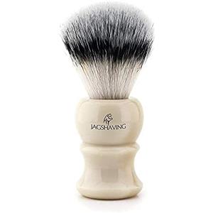 Jag Shaving Pennello sintetico per capelli a punta d'argento, manico in resina avorio lucido