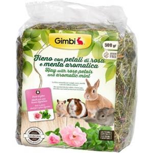Gimborn Fieno con Petali di Rosa e Menta Aromatica - 500 gr, Mangime Ricco di Fibre per Conigli