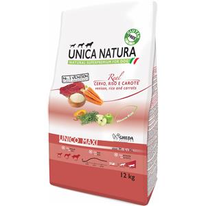 Gheda - Unica Natura Maxi Dry - Crocchette per Cani con Cervo, Riso e Carote - 12kg, Senza Glutine, Olistiche