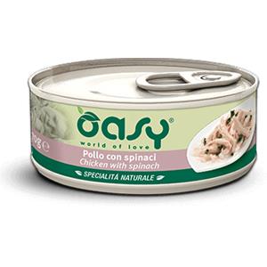 Oasy Specialità Naturale - Alimento Umido per Gatti Adulto con Pollo e Spinaci, 150 g