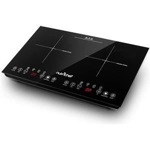 NutriChef Piano Cottura Induzione 3600 Watt, 2 Zone Riscaldamento, Vetro Temperato, Controllo Temperatura 80-240°C, Timer Fino a 4 Ore, Sicurezza Bambini, Compatto