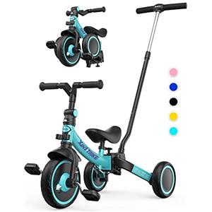 besrey Triciclo per Bambini 5-in-1 con Maniglia di Spinta per il Genitore a 5 Altezza per 1-5 Anni, Triciclo per Bambini Pieghevole, Bici per Bambini con Frizione a Ruota, Ruote Più Grandi, verde