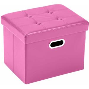 COSYLAND Pouf Contenitore - Poggiapiedi Contenitore - Pouf Poggiapiedi per Divano - Sgabello Contenitore Pieghevole in finta pelle - 43 x 33 x 33 cm (Rosa)