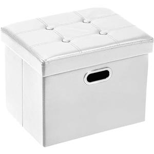 COSYLAND Pouf Contenitore - Poggiapiedi Contenitore - Pouf Poggiapiedi per Divano - Sgabello Contenitore Pieghevole in finta pelle - 43 x 33 x 33 cm (Bianco)